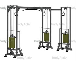 ТРБ2500-3К-100 Тренажер блочный реабилитационный кроссовер+1 стек (аналог МТБ) стеки по 100 кг высота 2500 мм - фото 21155